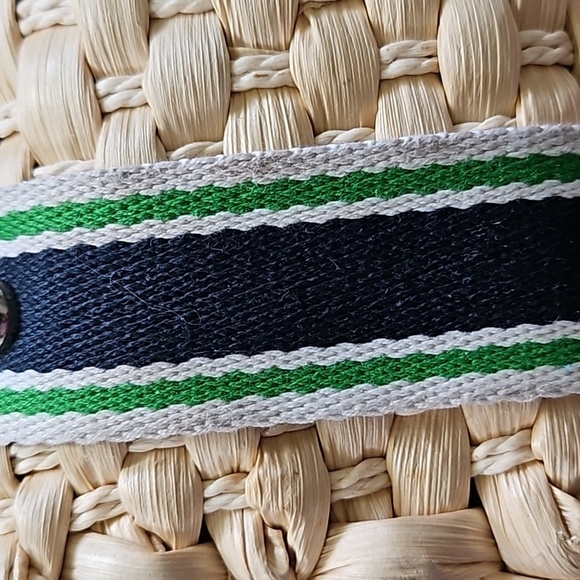 Chaps Tan Woven Purse with Navy Blue and Green Trim and Silver Tone Hardware - Picture 13 of 14